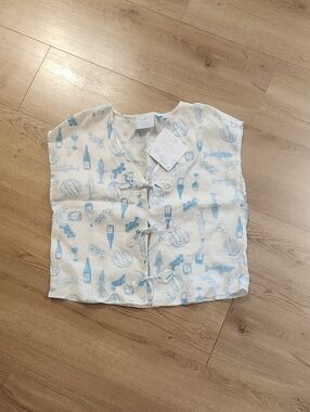 NWT Cynthia Rowley New York Linen Top with Light Blue Print
